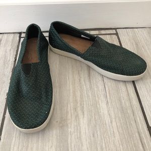 TOMS green woven slip ons